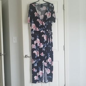Floral Tulip Hem Faux Wrap Dress